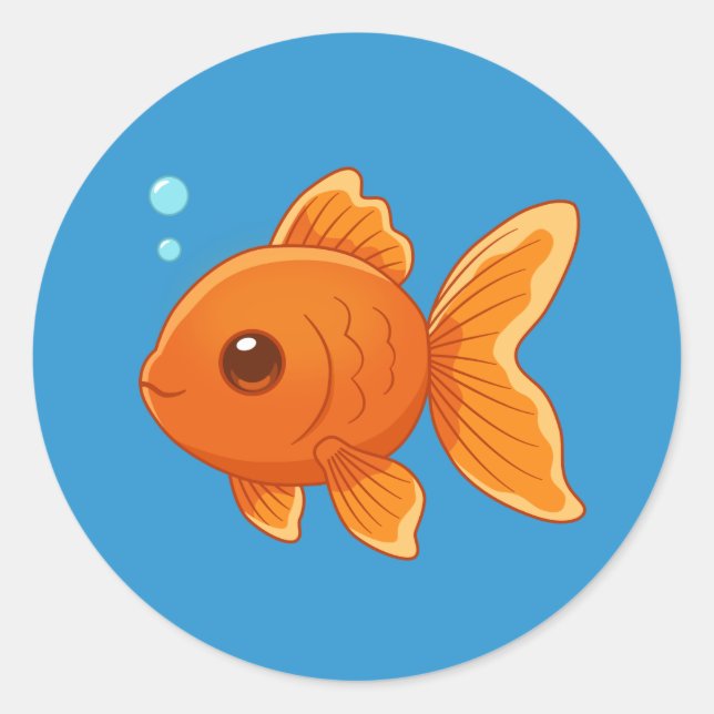 Pegatina Redonda Cute Cartoon Goldfish on Blue (Anverso)
