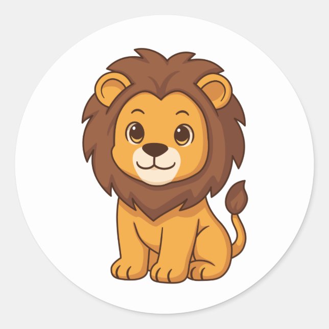 Pegatina Redonda Cute Cartoon Lion (Anverso)