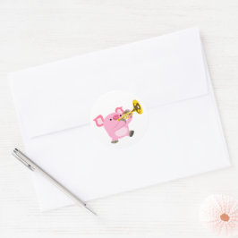 Pegatina Redonda Cute Cartoon Pig Playing Trumpet Sticker