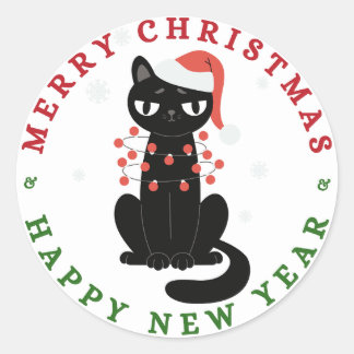 Pegatina Redonda Cute Cat Christmas Sticker
