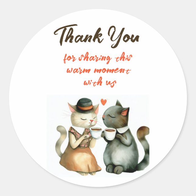 Pegatina Redonda Cute Cat Couple Wedding Thank You (Anverso)