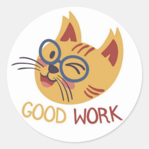 Pegatina Redonda Cute Cat Gran Trabajo Sticker