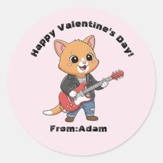 Pegatina Redonda Cute cat guitar player  Valentine 