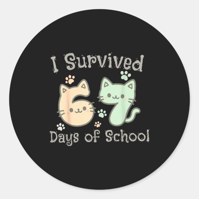 Pegatina Redonda Cute Cat I Survived 67 Days Of School Teachers Stu (Anverso)