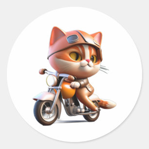Pegatina Redonda CUTE CAT montando una camiseta clásica en motocicl