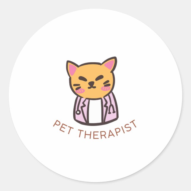 Pegatina Redonda Cute Cat Pet Therapist Cartoon Design (Anverso)
