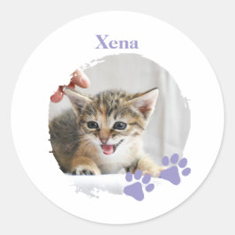 Pegatina Redonda Cute Cat pet with customized name