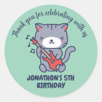 Cute Cat Play Guitar Kids Birday Fiesta