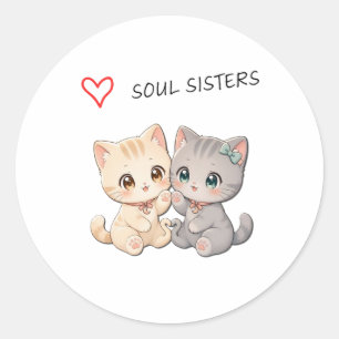 Pegatina Redonda Cute Cat Soul Sisters – Pastel Friendship Sticker