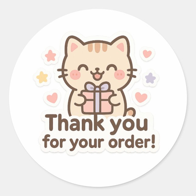 Pegatina Redonda Cute Cat Thank You Sticker (Anverso)