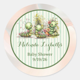 Pegatina Redonda Cute Caterpillar Garden Baby Shower Party