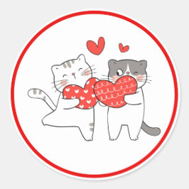 Pegatina Redonda Cute Cats Valentine Sticker Love Heart Design