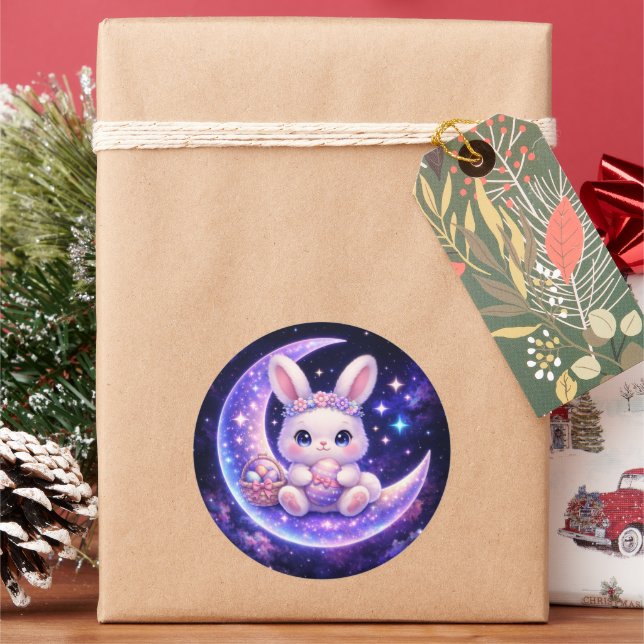 Pegatina Redonda Cute Celestial Easter Bunny Round Sticker (Vacaciones)