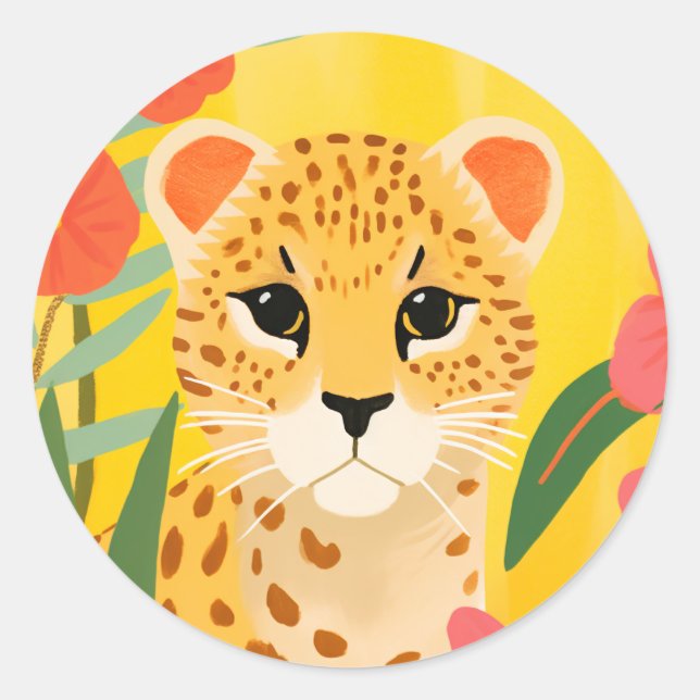 Pegatina Redonda Cute Cheetah (Anverso)