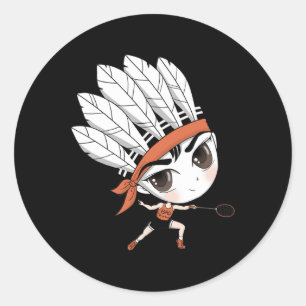 Pegatina Redonda Cute Chibi Badminton Birdie Manga Personalizado