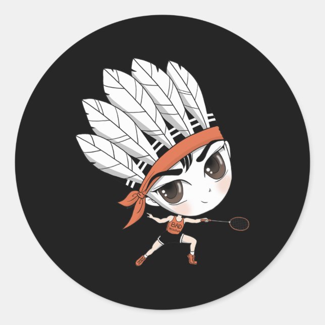 Pegatina Redonda Cute Chibi Badminton Birdie Manga Personalizado (Anverso)