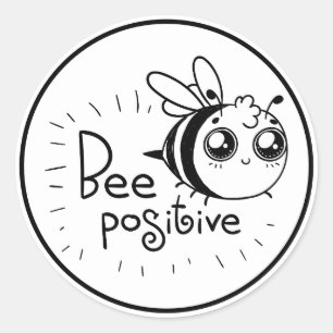 Pegatina Redonda Cute Chibi Bee ilustracion Cita