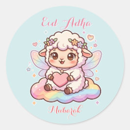 Pegatina Redonda Cute Chibi Hada Oveja Arcoíris Eid Adha Mubarak