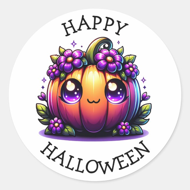 Pegatina Redonda Cute Chibi Halloween (Anverso)