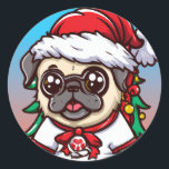 Pegatina Redonda Cute Chibi Kawaii Dog Pug Christmas Sticker<br><div class="desc">Esta adorable Cute Chibi Kawaii Pug es el regalo perfecto para cualquiera que ame Navidades. Este adorable perro está vestido con el gorra de Santa y delante de un árbol de Navidad. Este pegatina super lindo es perfecto para sellar regalos y tarjetas de Navidad, chatarra reservando recuerdos de sus Navidades...</div>