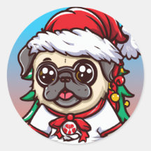 Cute Chibi Kawaii Dog Pug Christmas Sticker