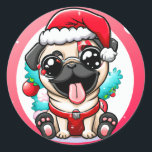 Pegatina Redonda Cute Chibi Kawaii Dog Pug Christmas Sticker<br><div class="desc">Esta adorable Cute Chibi Kawaii Pug es el regalo perfecto para cualquiera que ame Navidades. Este adorable perro está vestido con el gorra de Santa, llevando gafas de sol, y mirando emocionado frente a un árbol de Navidad. Este pegatina super lindo es perfecto para sellar regalos y tarjetas de Navidad,...</div>