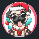 Pegatina Redonda Cute Chibi Kawaii Dog Pug Christmas Sticker<br><div class="desc">Esta adorable Cute Chibi Kawaii Pug es el regalo perfecto para cualquiera que ame Navidades. Este adorable perro está vestido con el gorra de Santa, llevando gafas de sol, y mirando emocionado frente a un árbol de Navidad. Este pegatina super lindo es perfecto para sellar regalos y tarjetas de Navidad,...</div>