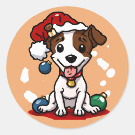 Pegatina Redonda Cute Chibi Kawaii Jack Russell Terrier Navidades
