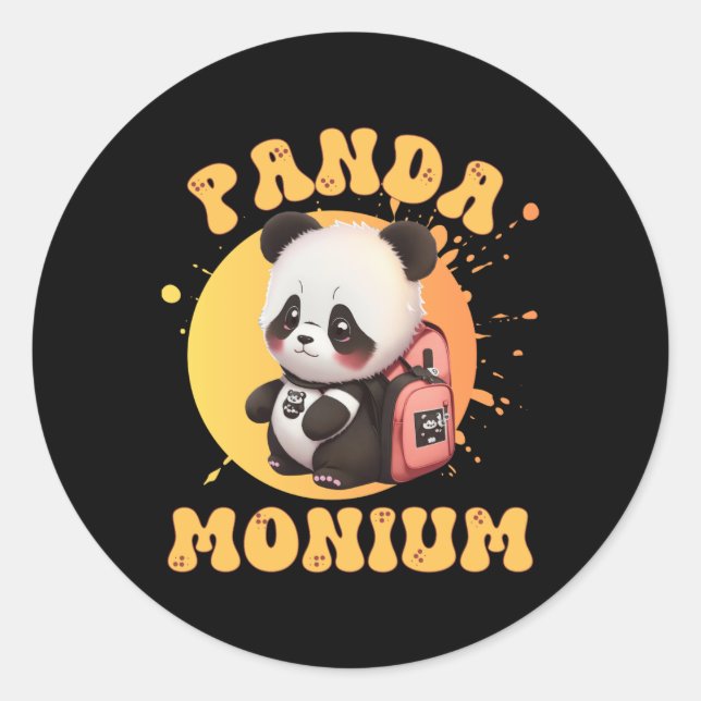 Pegatina Redonda Cute Chibi Kawaii Panda Name School Year On Back B (Anverso)