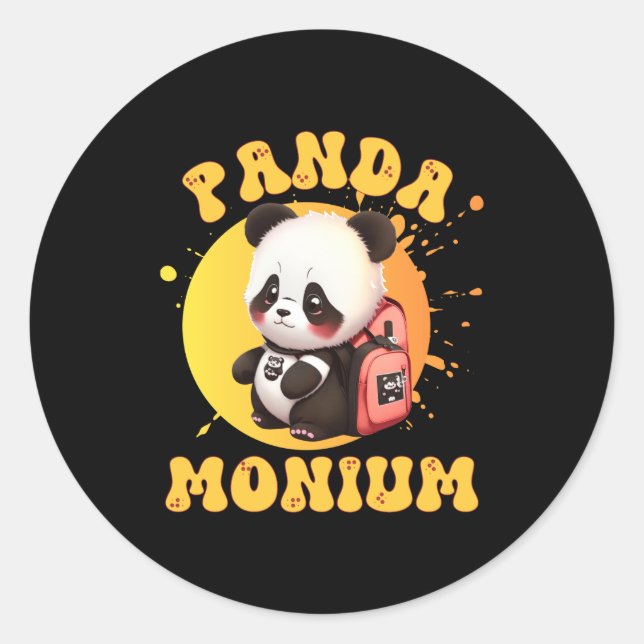 Pegatina Redonda Cute Chibi Kawaii Panda Name School Year On Back B (Anverso)