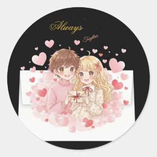 Pegatina Redonda Cute Chibi Pareja Carta de Amor Sticker - Estético