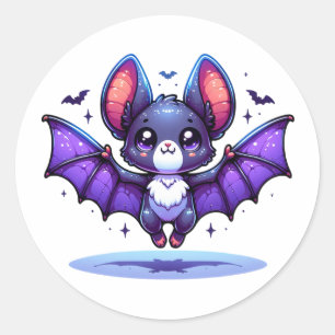 Pegatina Redonda Cute Chibi Personalizado Bat Halloween