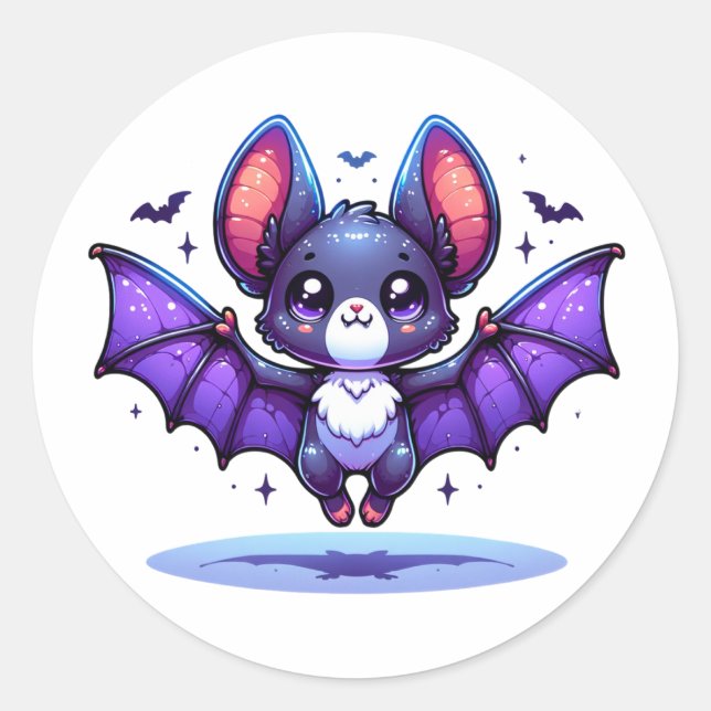 Pegatina Redonda Cute Chibi Personalizado Bat Halloween (Anverso)