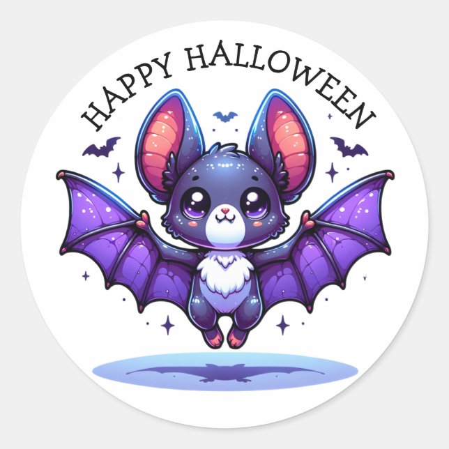 Pegatina Redonda Cute Chibi Personalizado Bat Halloween (Anverso)