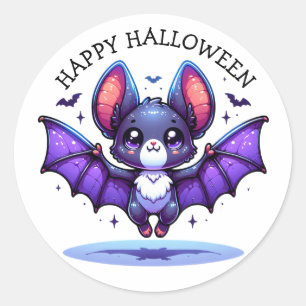 Pegatina Redonda Cute Chibi Personalizado Bat Halloween