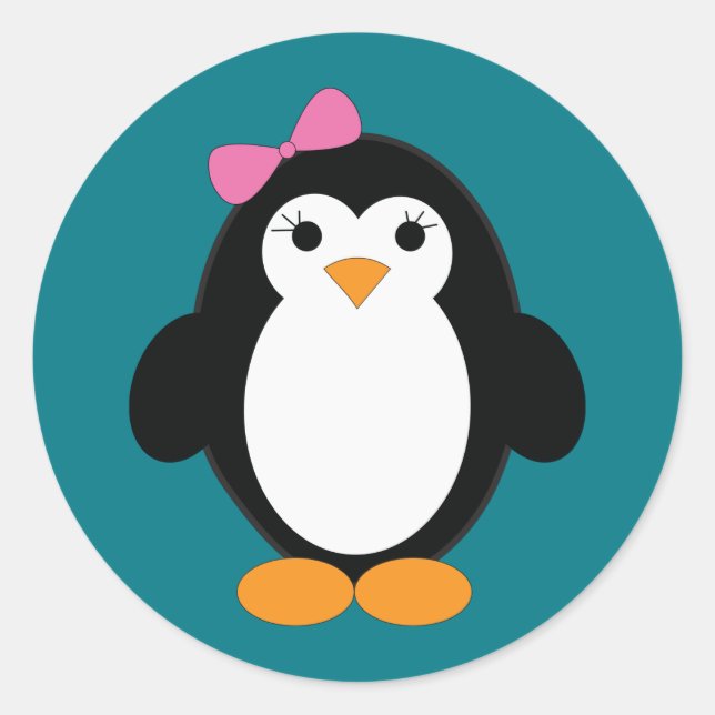 Pegatina Redonda Cute Chica Penguin (Anverso)