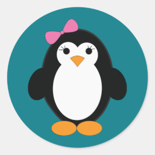 Pegatina Redonda Cute Chica Penguin