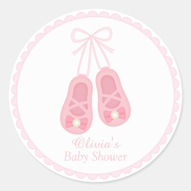 Pegatina Redonda Cute Chica Shoes Ballerina Baby Shower Labels (Anverso)