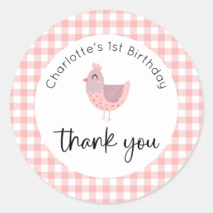 Pegatina Redonda Cute Chick Birthday Gracias