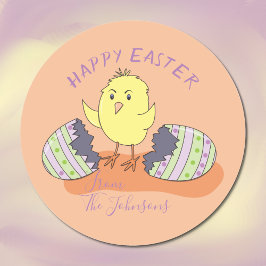 Pegatina Redonda Cute Chick rompiendo el huevo Sticker de Pascua