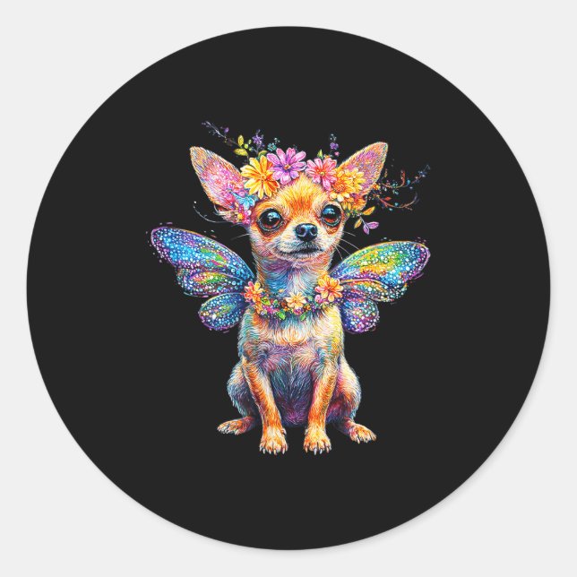 Pegatina Redonda Cute Chihuahua Dog Angel With Wings  (Anverso)