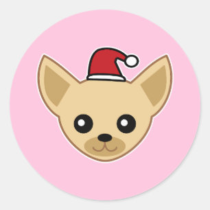 Pegatina Redonda Cute Chihuahua Santa Hat