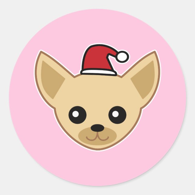 Pegatina Redonda Cute Chihuahua Santa Hat (Anverso)