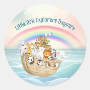 Pegatina Redonda Cute Child Daycare Business Noah's Ark