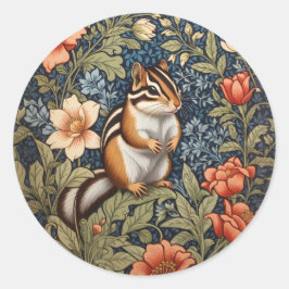 Pegatina Redonda Cute Chipmunk William Morris Inspiró Floral