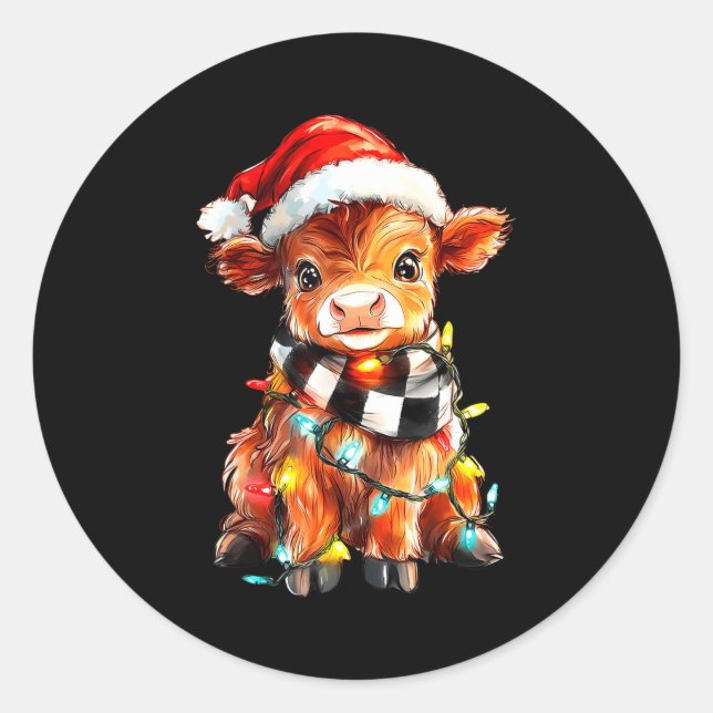 Pegatina Redonda Cute Christmas Baby Highland Cow F Thanksgiving  (Anverso)