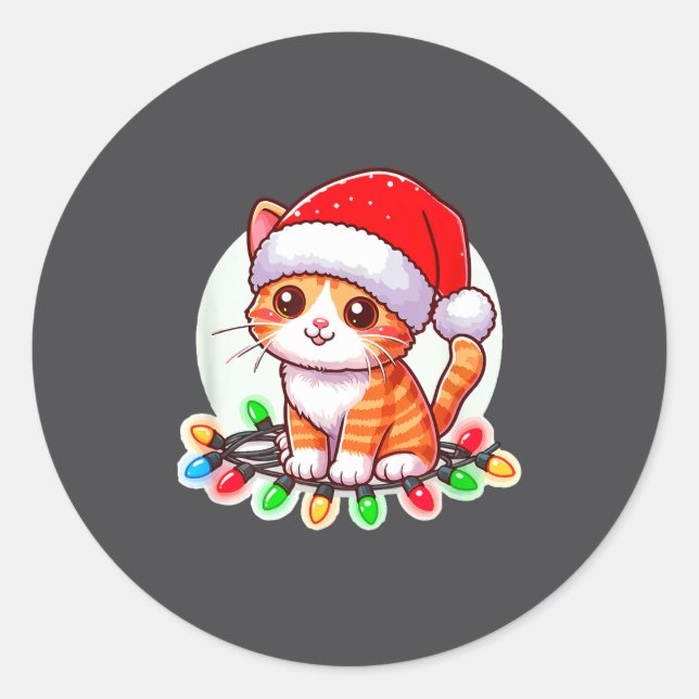 Pegatina Redonda Cute Christmas Cat In Santa Hat  (Anverso)