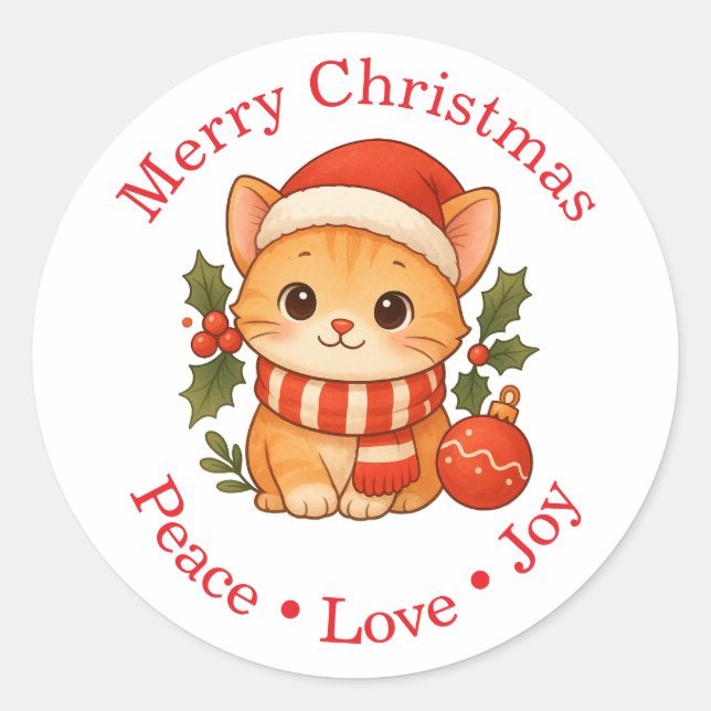 Pegatina Redonda Cute Christmas Cat Sticker (Anverso)