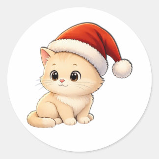 Pegatina Redonda Cute Christmas Cat Sticker