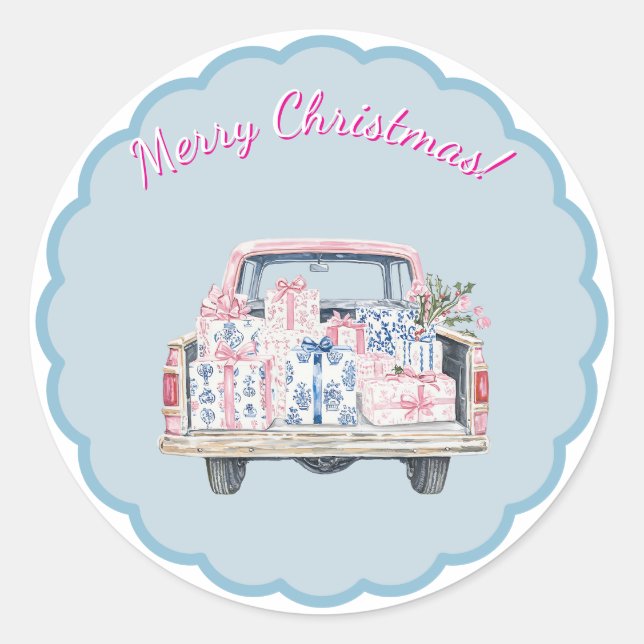 Pegatina Redonda Cute Christmas Chinoiserie Sticker (Anverso)